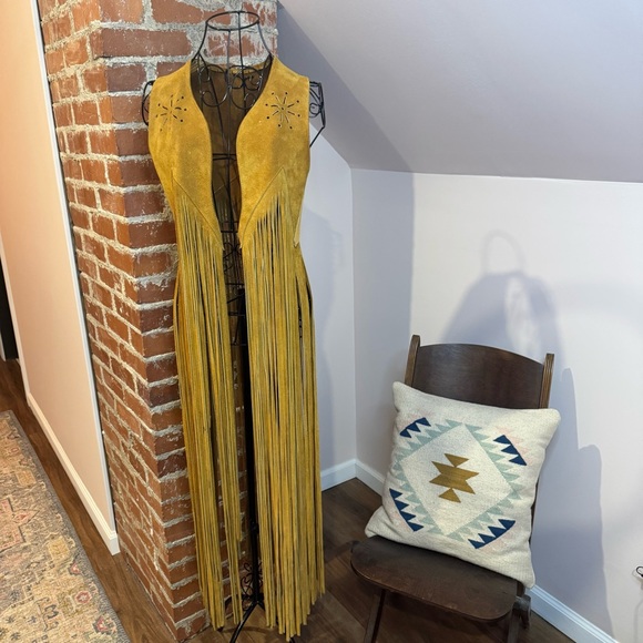 Jackets & Blazers - Vintage Suede Leather Fringe Maxi Vest